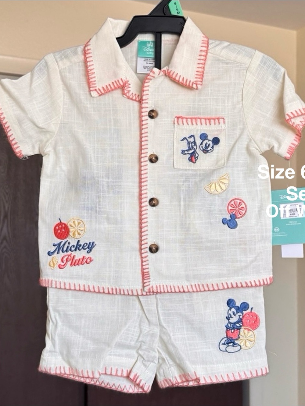 Mickey and Pluto Baby Boy Linen Short Set, 6-9Months